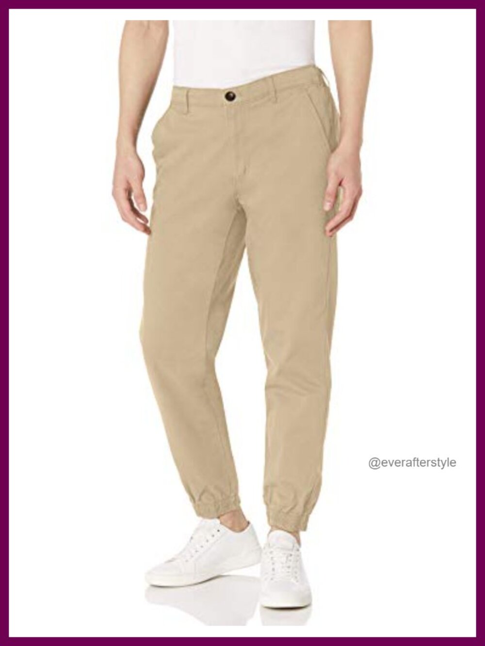 Straight-Fit Chino Jogger Pants Stretch Cotton Twill Elastic Waist Casual